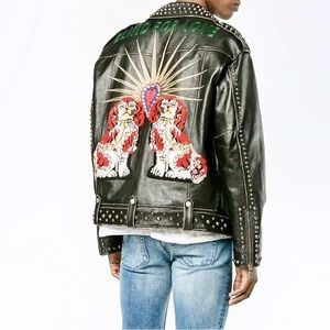 Gucci Mens King Charles Spaniel leather biker jacket Coat men’s 48 M